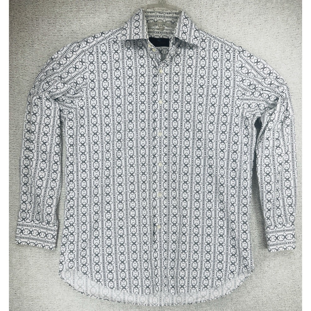 Vintage Etro Shirt Mens M Geometric Tile Stripe  100% Cotton Made in Italy Y2K